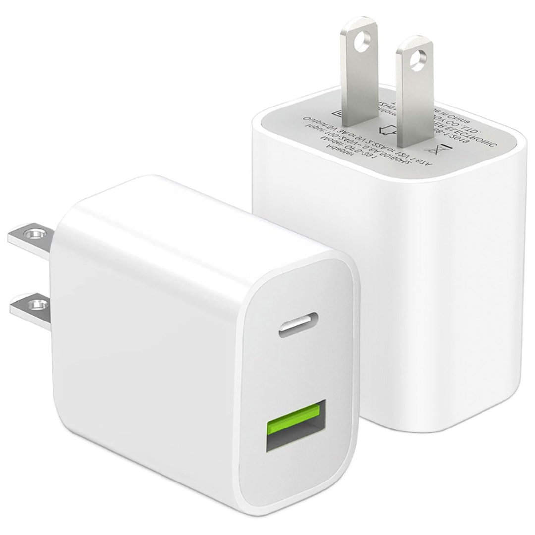 2-Pack Dual Port Type C 20W Power Adapter