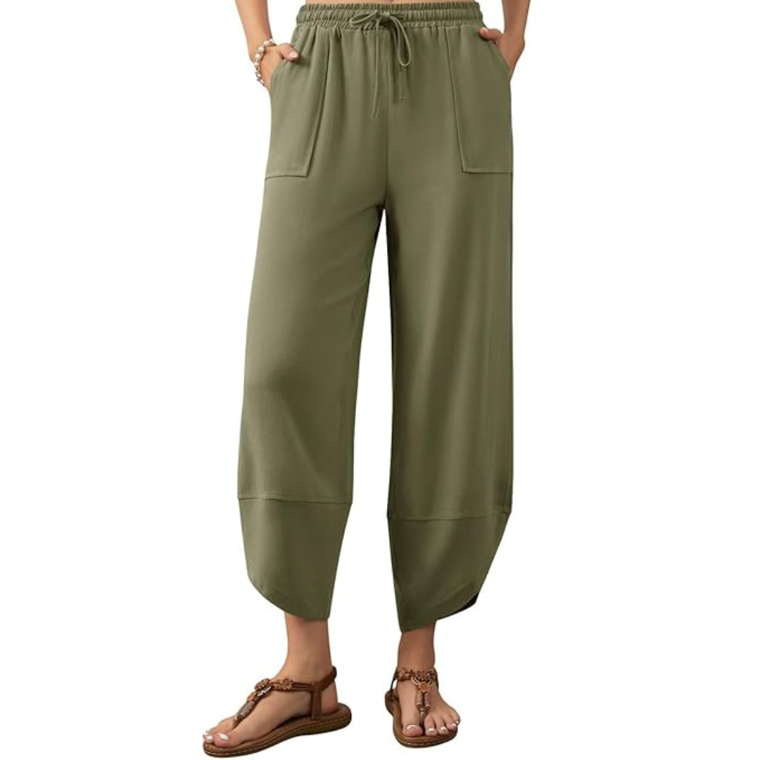 Women's Flowy Linen Wide Leg Palazzo Drawstring Elastic Pants (Various)