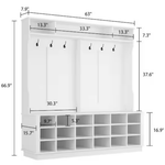 63" W Wood 3-in-1 Hall Tree Coat Rack Shoe Storage Bench