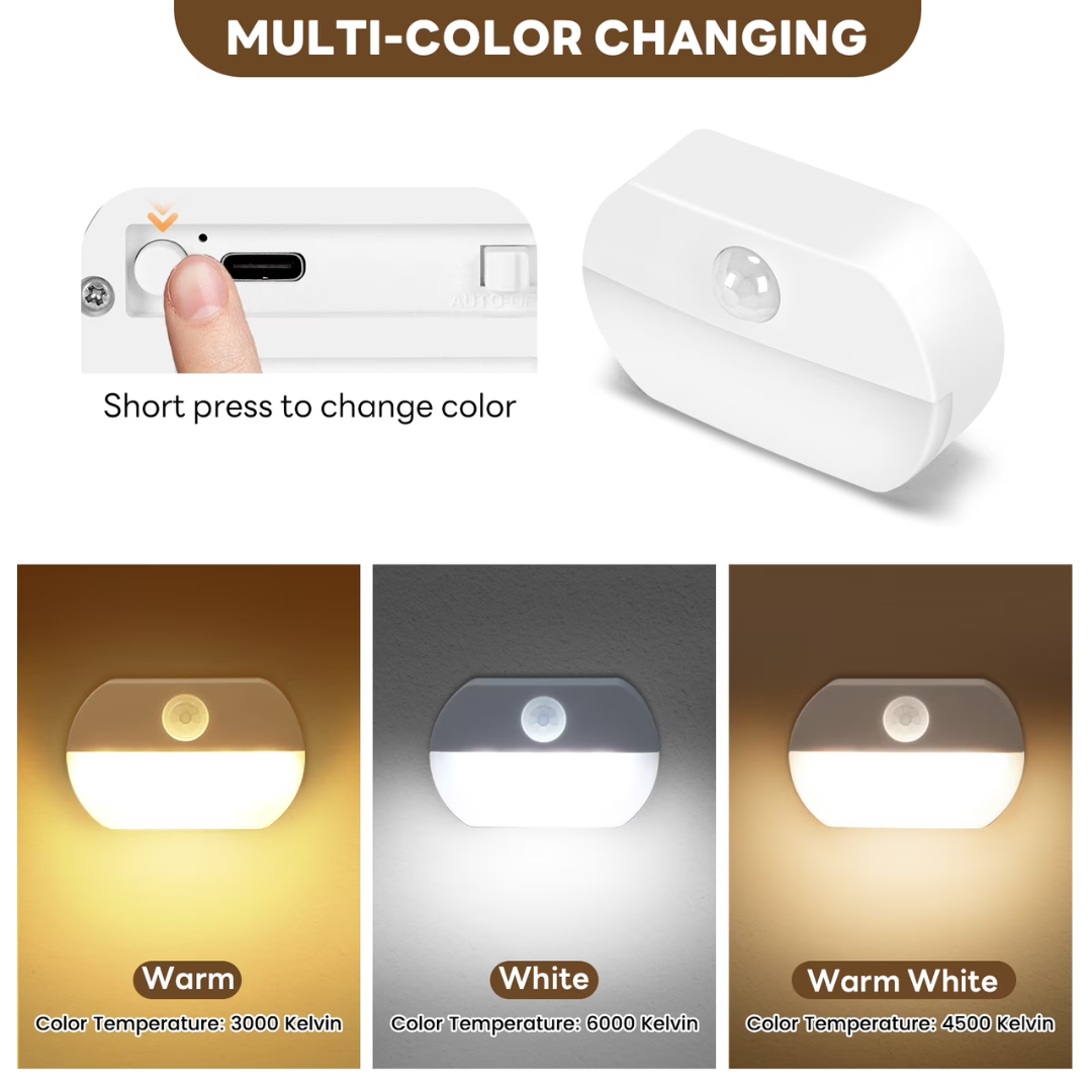 3-Pack 700mAh Rechargeable Motion Detectors LED Night Lights
