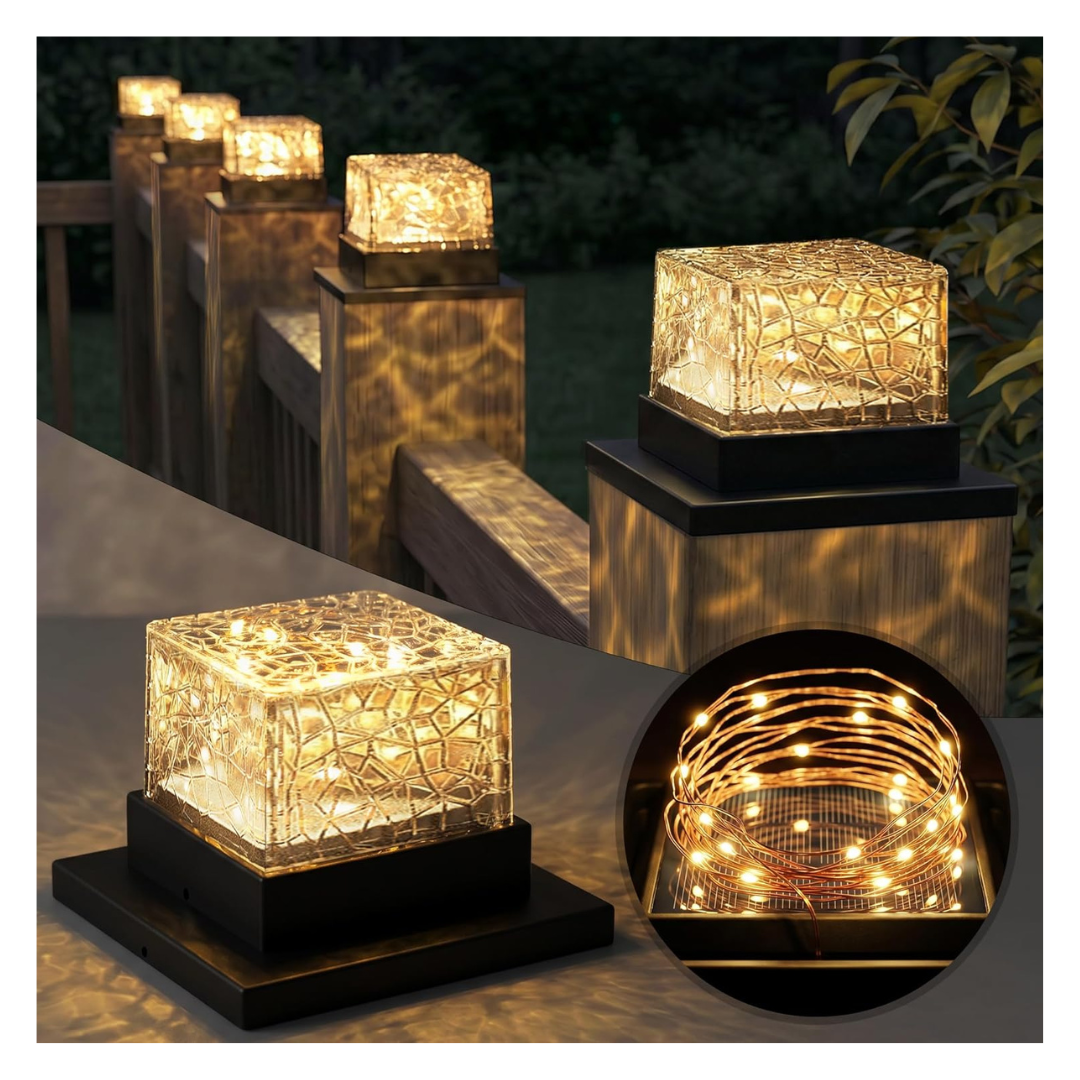 8-Count Solar Post Cap Lights With Firefly String Lights