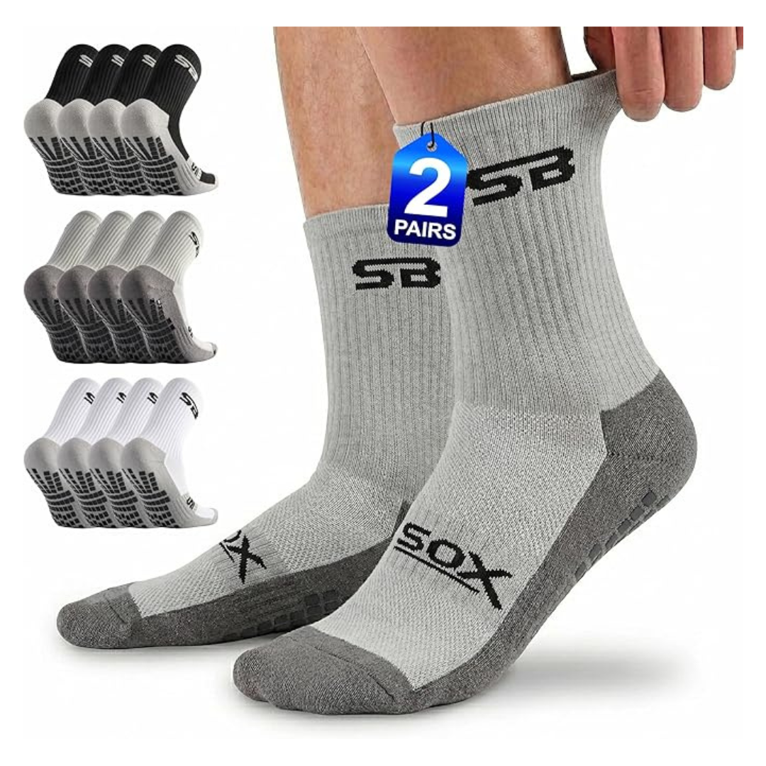 2-Pairs SB SOX Men's Non Slip Athletic Traction Grip Socks (3 Colors)