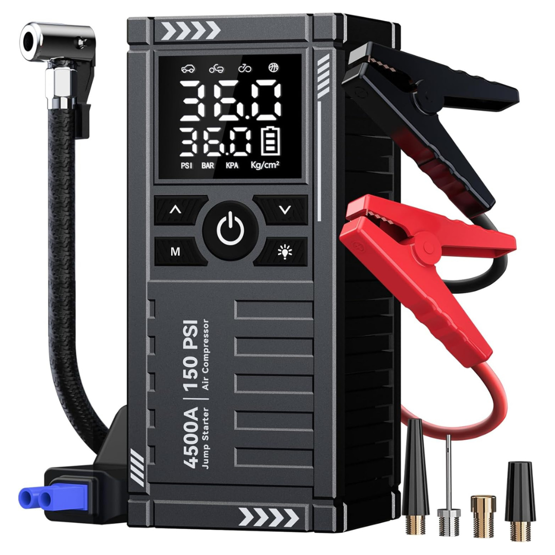 2-in-1 4500A Car Jump Starter W/ 150 PSI Air Compressor