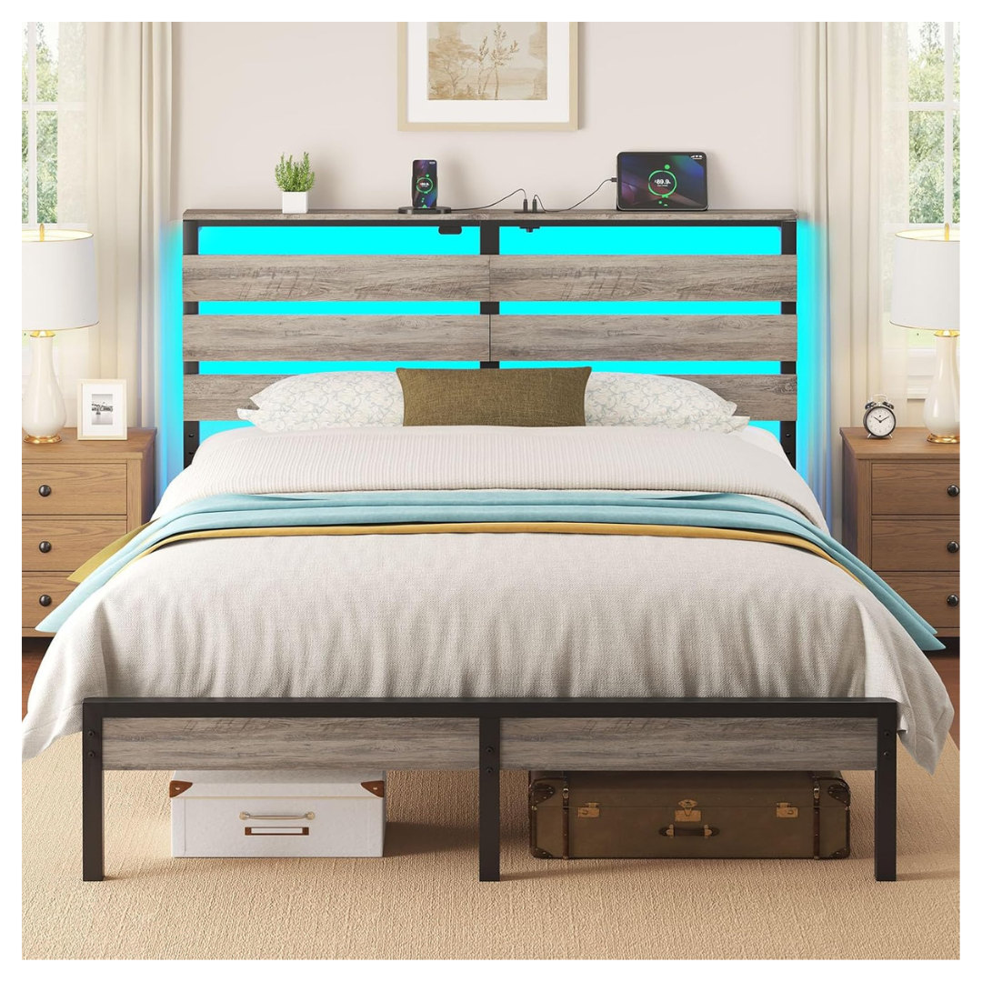 Rolanstar Queen Size Bed Frame With USB Charging Station