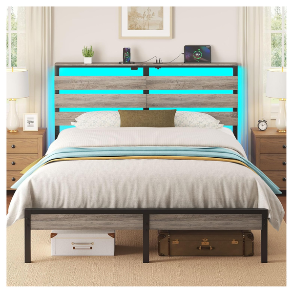 Rolanstar Queen Size Bed Frame With USB Charging Station