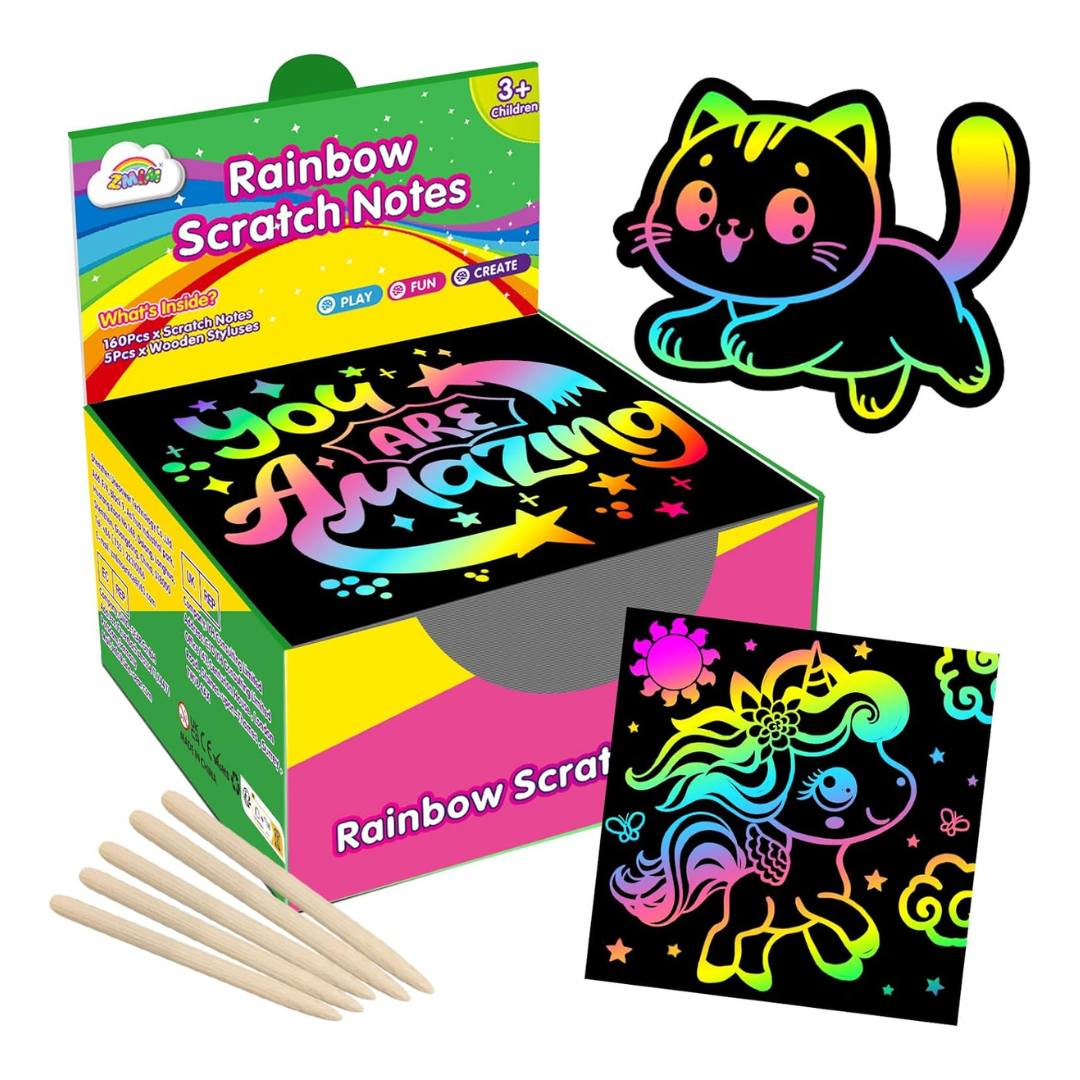 125-Count Kids Rainbow Magic Scratch Paper Note Cards (2 Style)