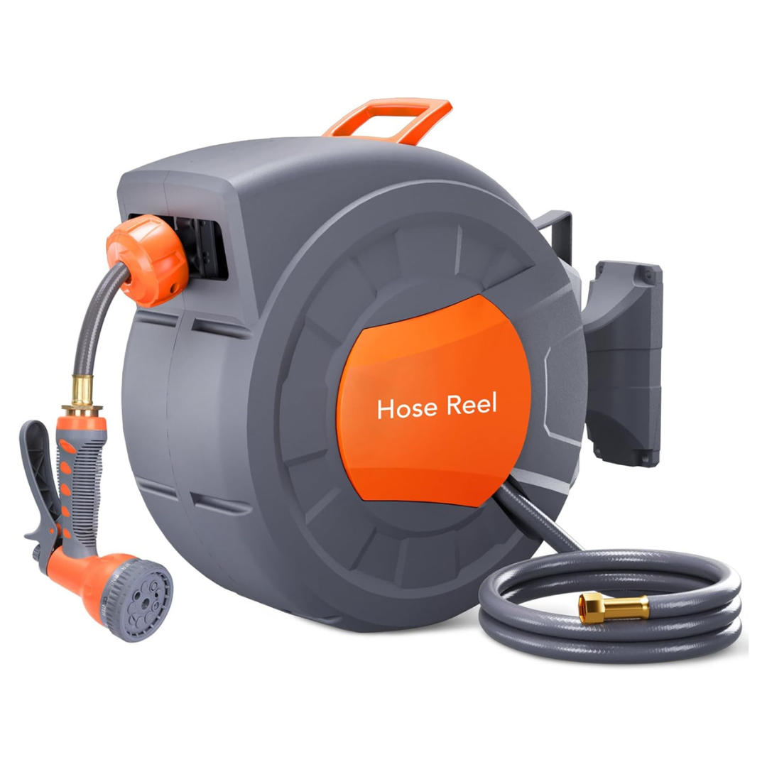 GAOMON 1/2" X 100-ft Wall-Mounted Retractable Garden Hose Reel