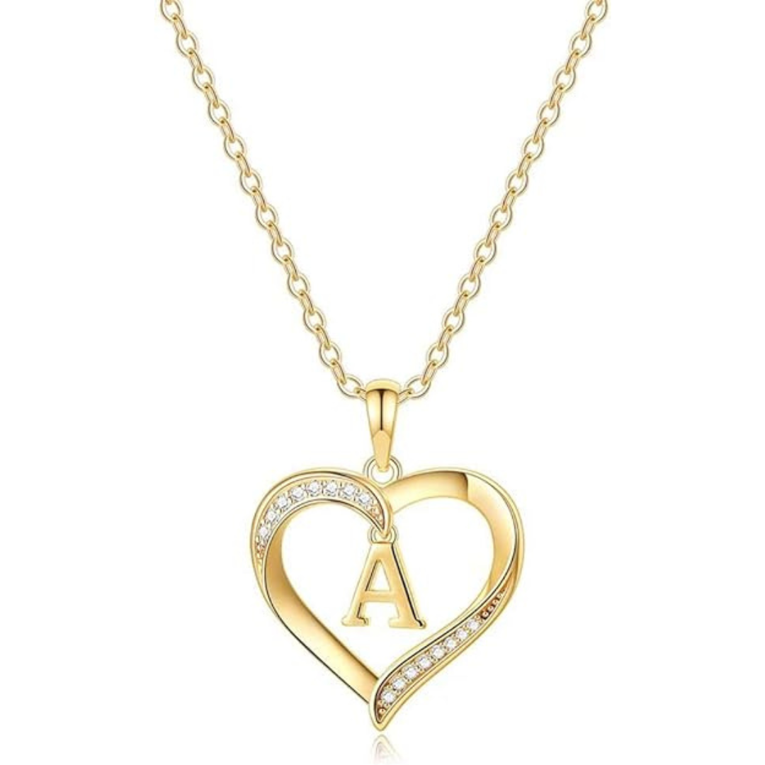 Yesteel Dainty Heart Letter 14K Gold Initial Necklace