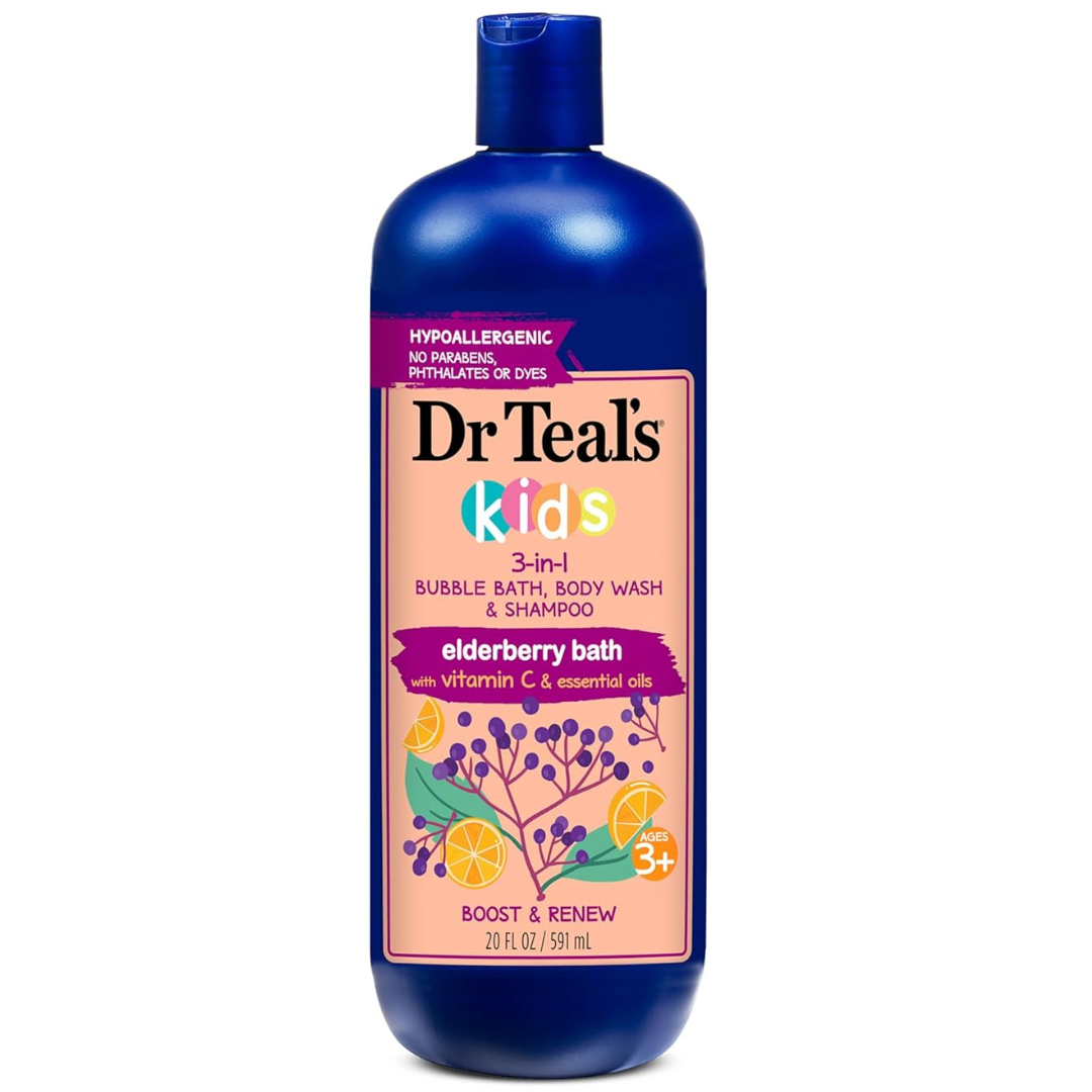 20oz Dr Teal's Kids 3-in-1 Elderberry Bath: Bubble Bath Body Wash & Shampoo