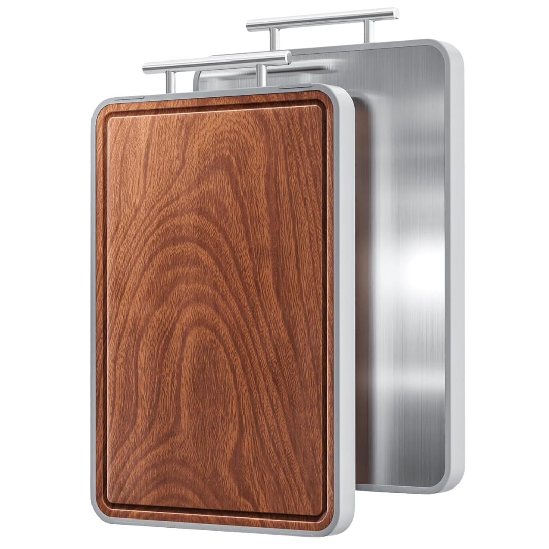 Titanium & Ebony Wood Double-Sided Cutting Board With Handle
