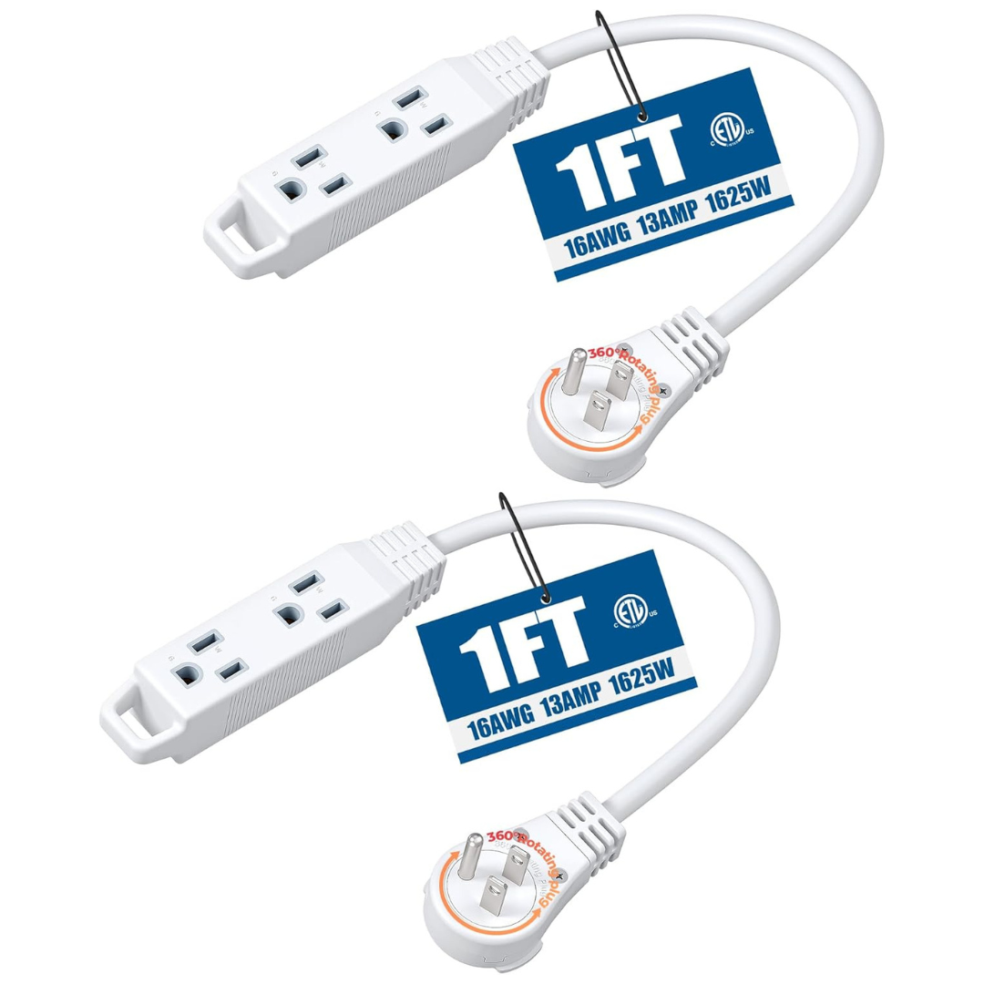 2-Pack 1FT 360 Rotating Flat Plug Extension Cord