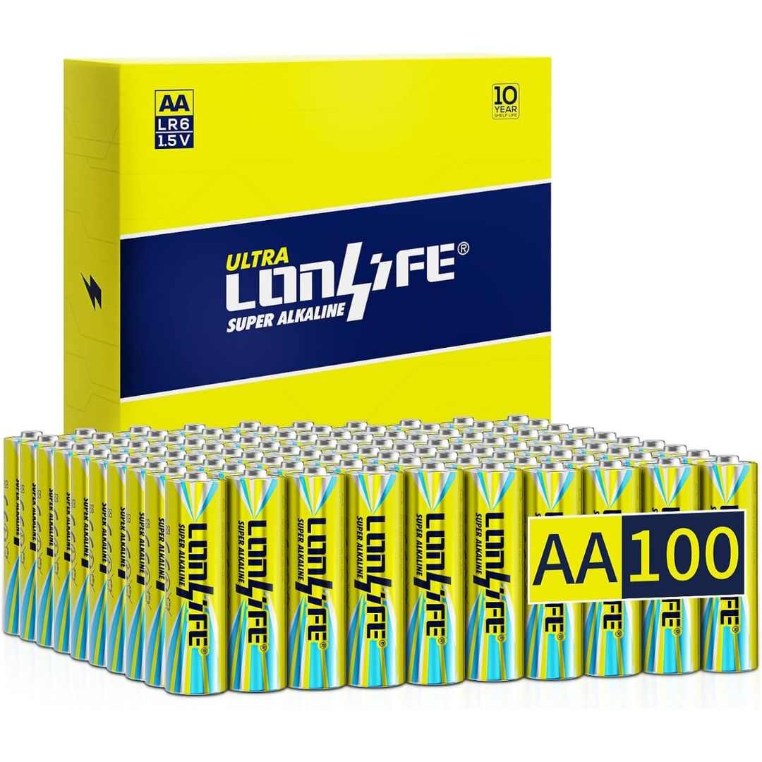 100-Count Lonlife High-Performance AA Alkaline Batteries