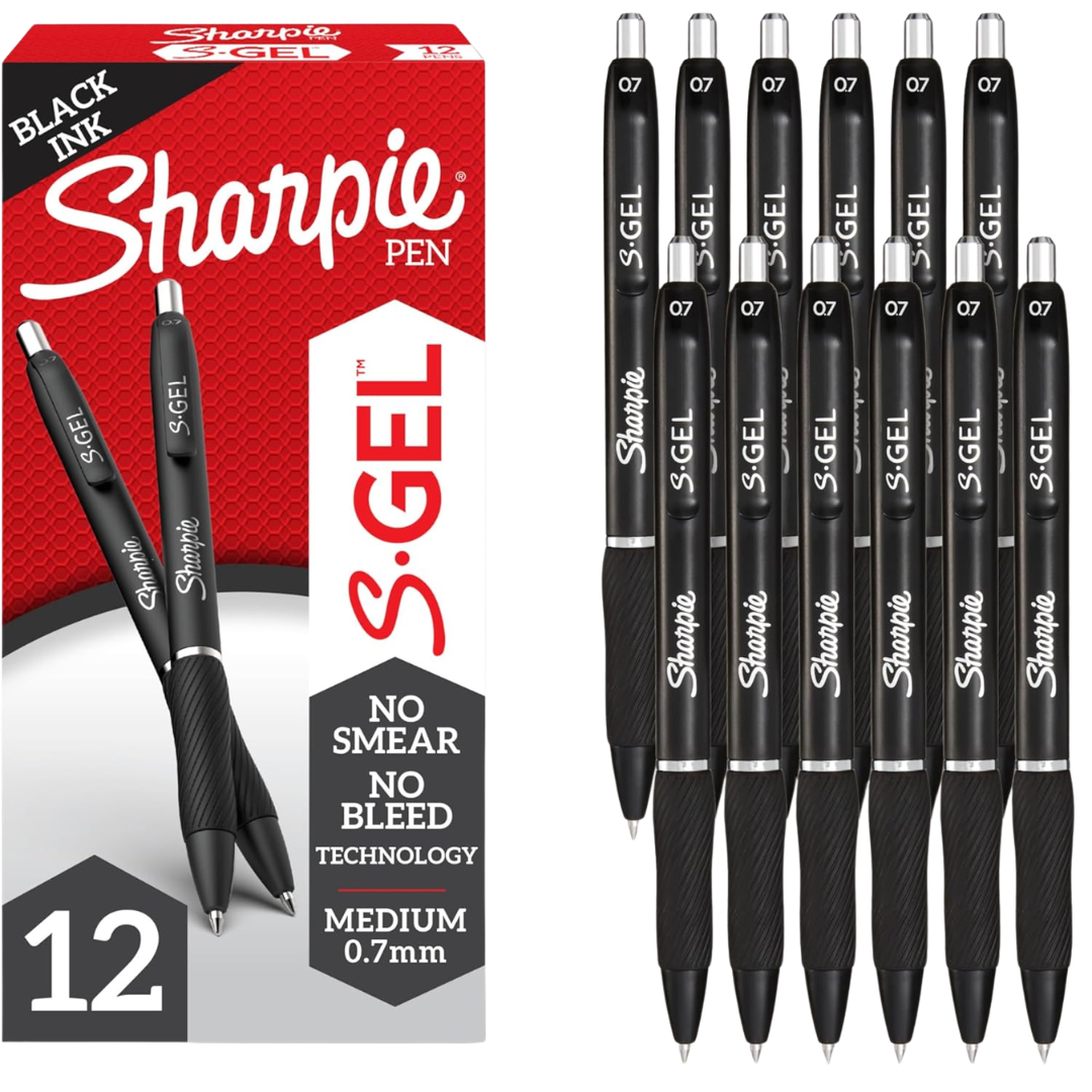 12-Count Sharpie Medium Point Black Ink Gel Pens