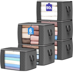 6-Pack 90L Foldable Clothes Organizers Storage Bags W/ Reinforced Handle