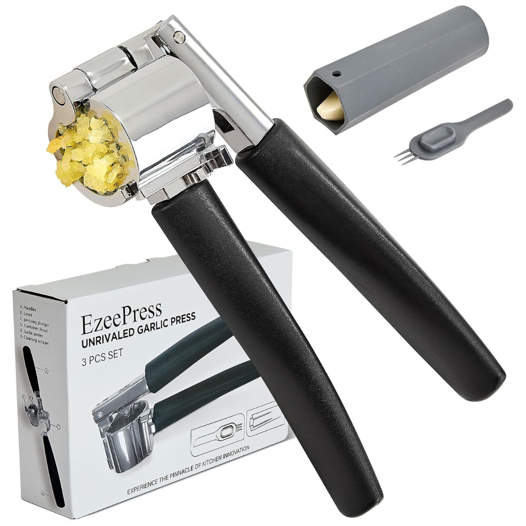Garlic Press Mincer & Crusher Set With Removable Chamber