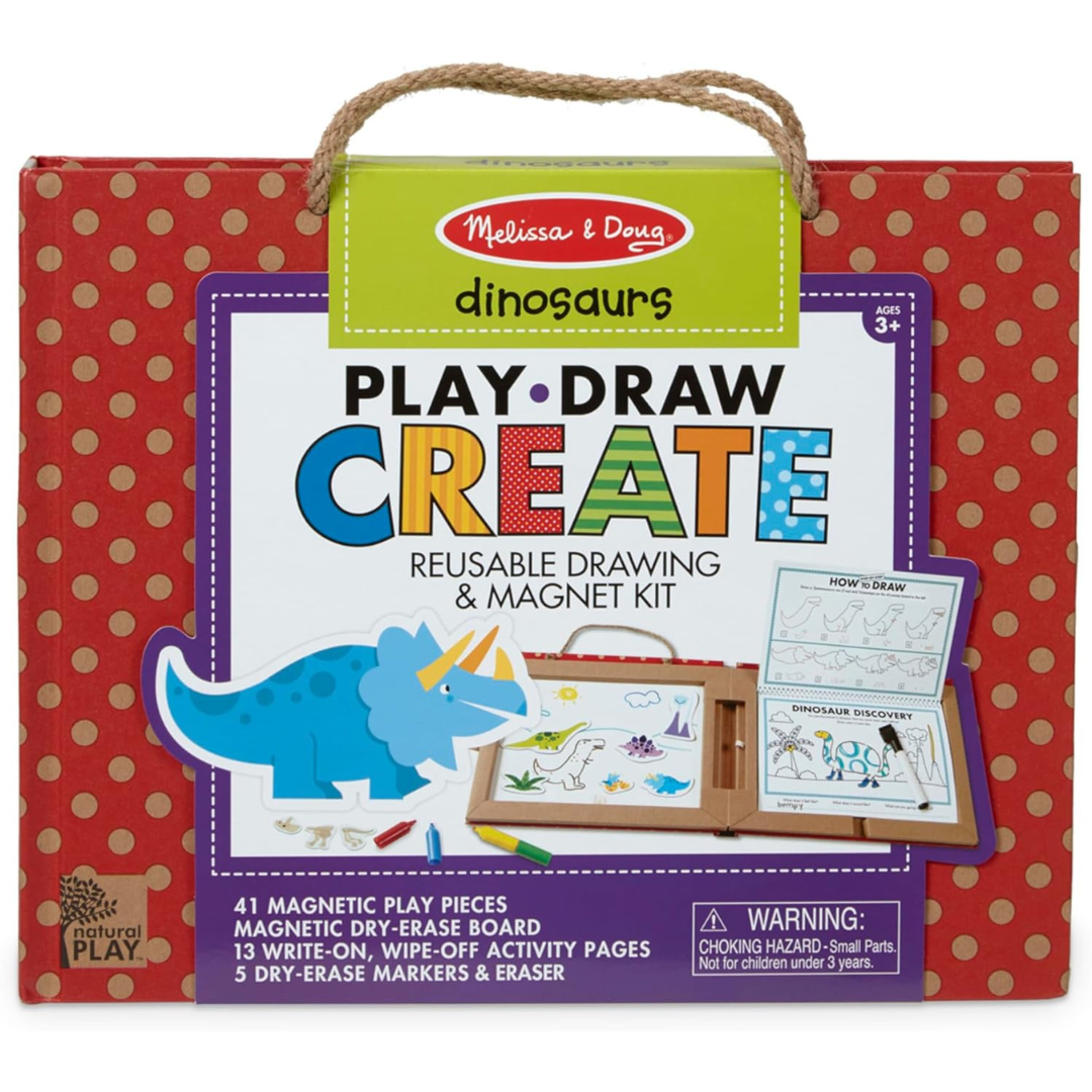 Melissa & Doug Natural Play: Play, Draw, Create Dinosaurs, Drawing & Magnet Kit