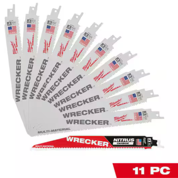 10-Pack Wrecker 9" 7-11 TPI Multi-Material Bi-Metal Sawzall Blade Set