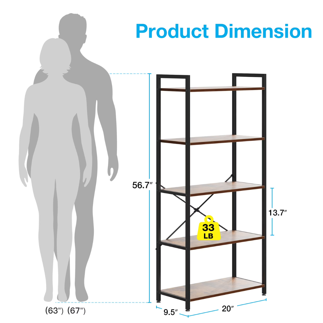 Casacomoda 5-Tier Modern Design Freestanding Bookshelf