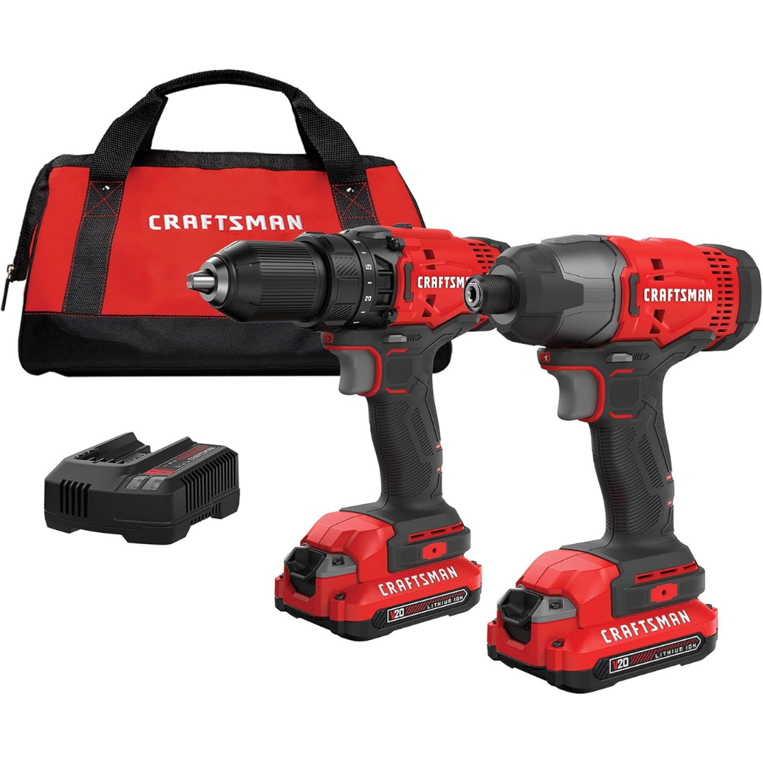 Craftsman 20V Cordless Drill & Impact Driver Kit W/2 Batteries & Charger
