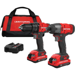 Craftsman 20V Cordless Drill & Impact Driver Kit W/2 Batteries & Charger