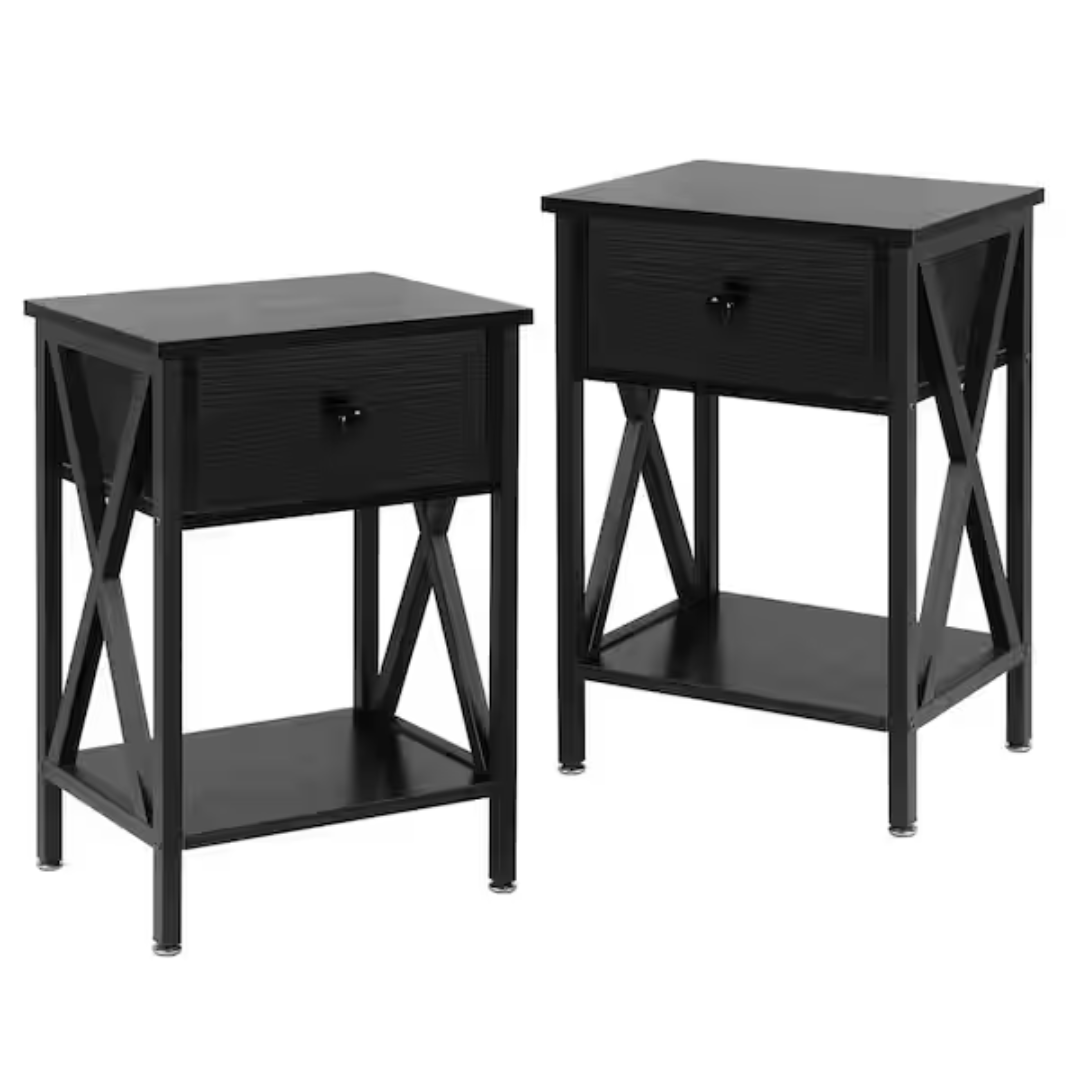 Set Of 2 Nightstands With Drawer & Shelf Storage