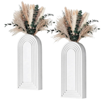 2-Set Wooden Wall Vases With Dried Pampas Grass & Eucalyptus