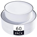60-Piece Disposable White & Gold Plastic Plates