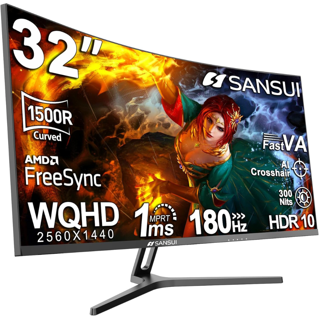 32" SANSUI ES-G32C3 Curved WQHD 180Hz 1ms HDR VA Freesync Gaming Monitor