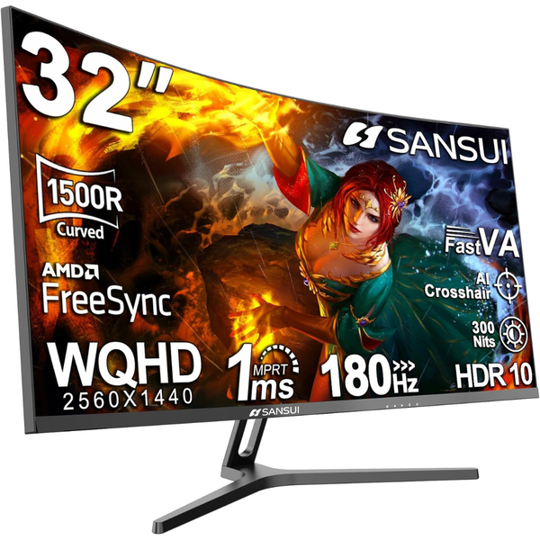 32" SANSUI ES-G32C3 Curved WQHD 180Hz 1ms HDR VA Freesync Gaming Monitor