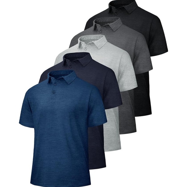 5-Pack Men's Quick Dry Moisture Wicking Golf Polo Shirts