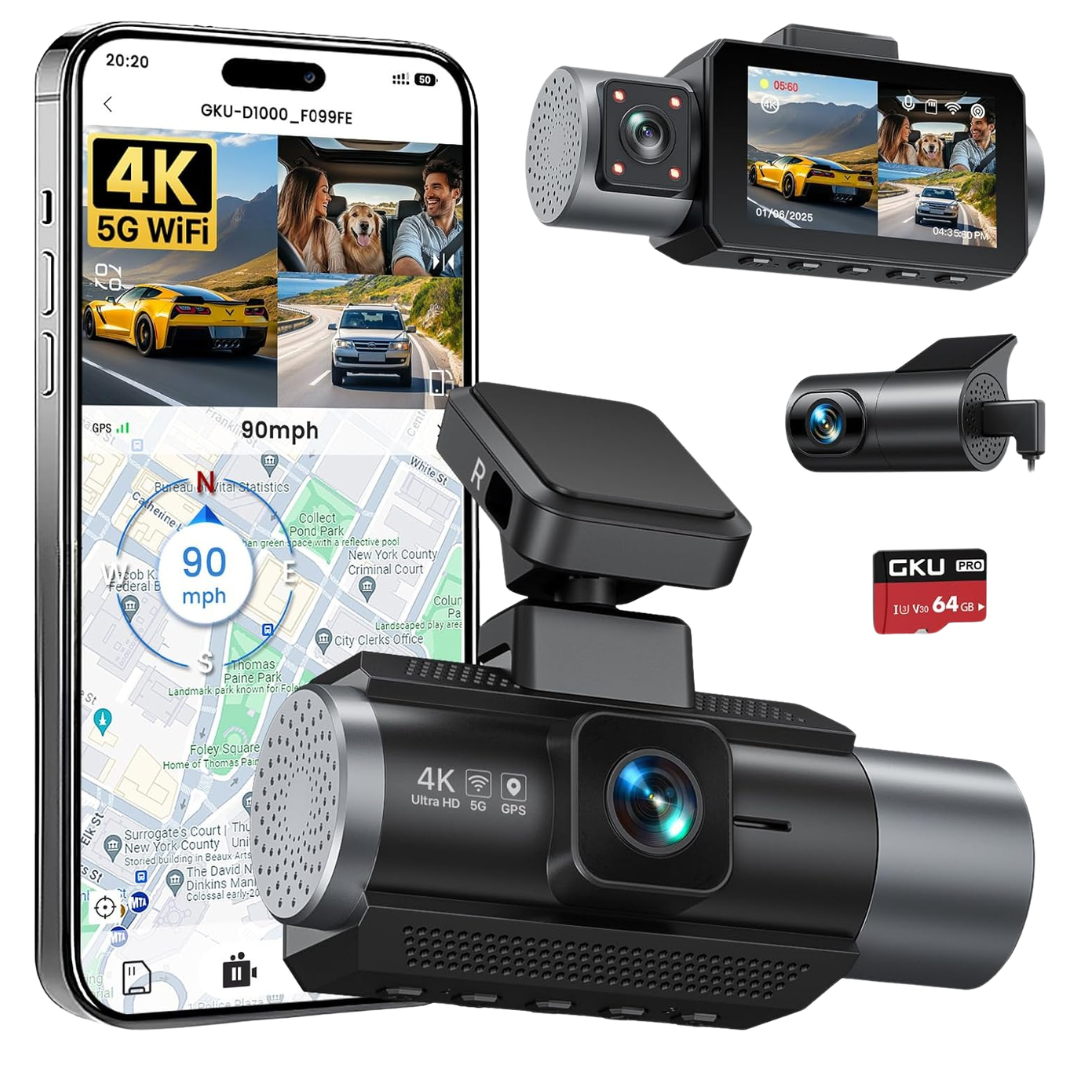 GKU 4K 3-Channel Dash Cam With GPS And WiFi