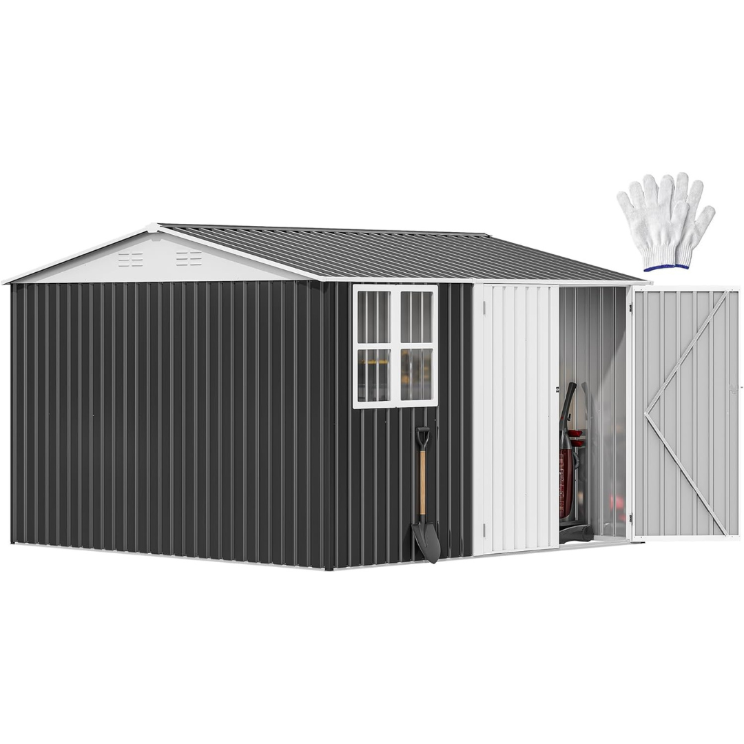 DWVO 10' X 10' Outdoor Storage Shed (Gray + White)