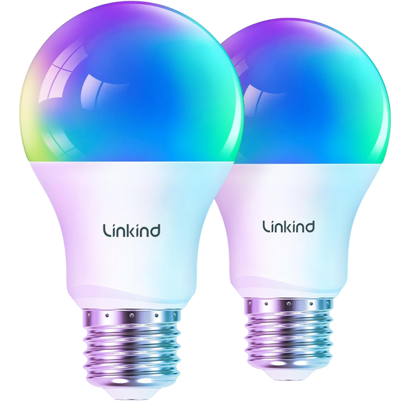 2-Pack Linkind Matter 60W 800LM Smart Light Bulb W/ LED Color Changing Light