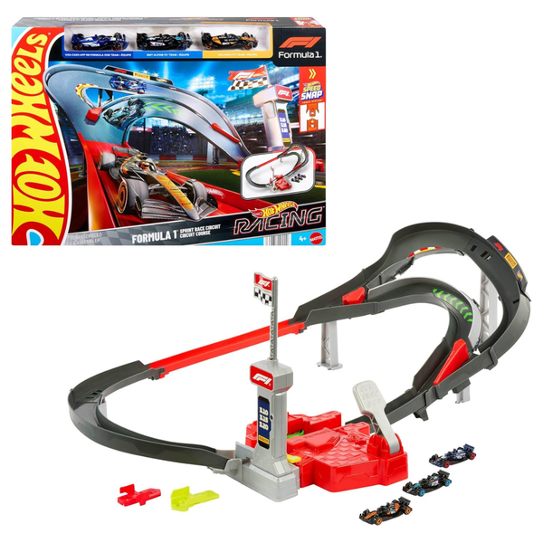 Hot Wheels Toy Car Track Set With 3 Formula 1 Die-Cast Vehicles