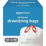 120-Count Amazon Basics 13-Gallon Kitchen Drawstring Trash Bags