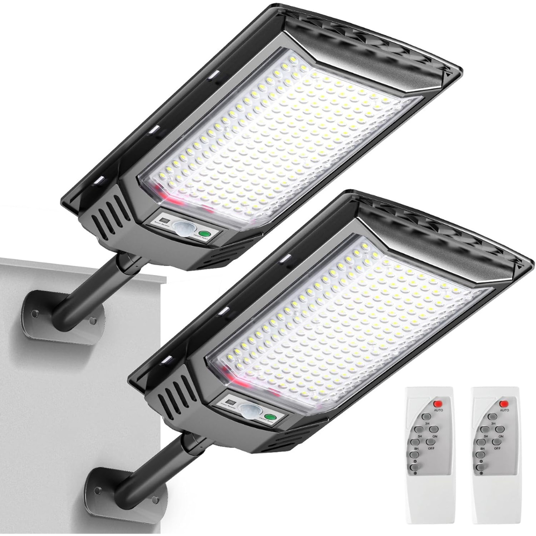 2-Pack 3000LM Solar Powered LED Flood Light With Motion Sensor