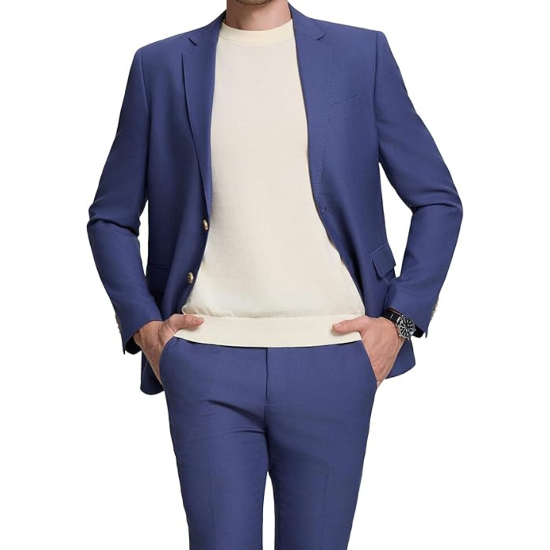 2-Piece Fesenbo Men's Lightweight Slim Fit Suits (Navy Blue)