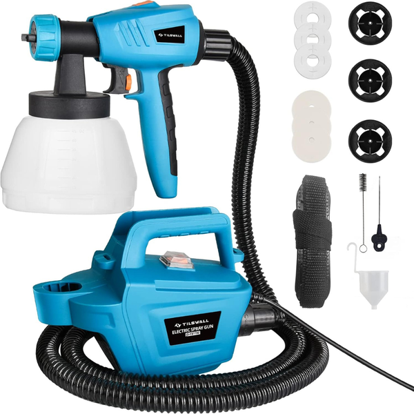 Tilswall 800W HVLP Electric Paint Sprayer W/ 1300ml Container & 3 Nozzles