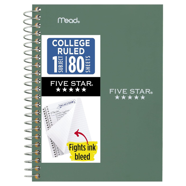 80-Sheet Five Star 7" X 4-3/8" College Ruled Spiral Notebook