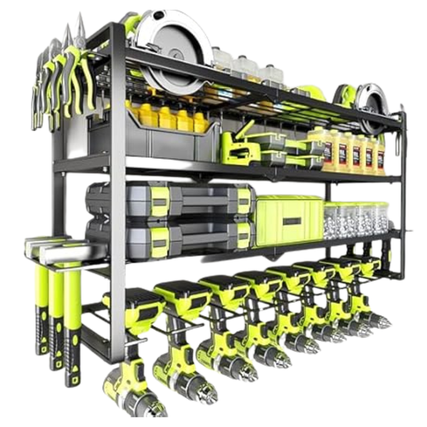 4-Tier Wall Mount Power Tool Organizer With 8 Drill Holders