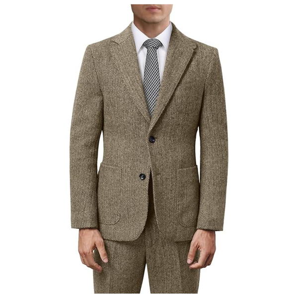 Fesenbo Men's 2-Piece Herringbone Tweed Tuxedos Suit