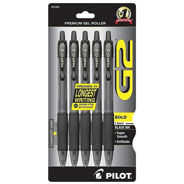 5-Pack Pilot G2 Premium Bold Point Roller Gel Pens (Black/1mm)