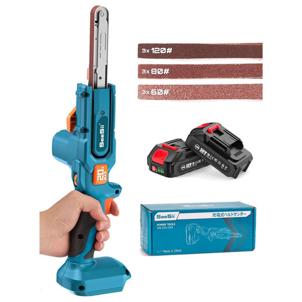 Seesii 1/2" X 18" Hand Held Belt Sander W/ 2x 2.0Ah Battery & Charger