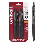 4-Pack Uni-Ball 0.5mm 207+ Black Retractable Gel Pens