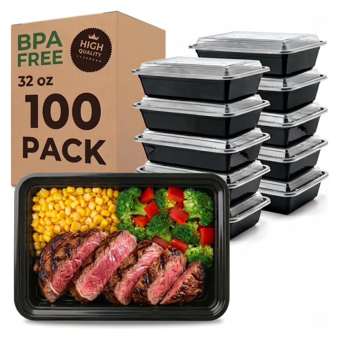 100-Pack 32-Oz Glotoch Reusable Meal Prep Containers W/ Lids