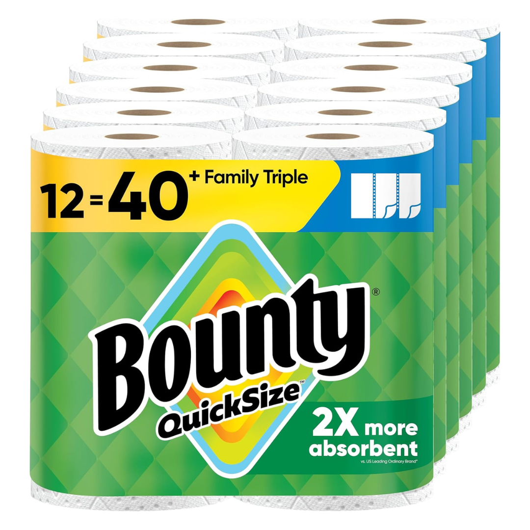 12 Family Triple Rolls Of Bounty Quick-Size Paper Towels [= 40 Regular]