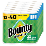 12 Family Triple Rolls Of Bounty Quick-Size Paper Towels [= 40 Regular]