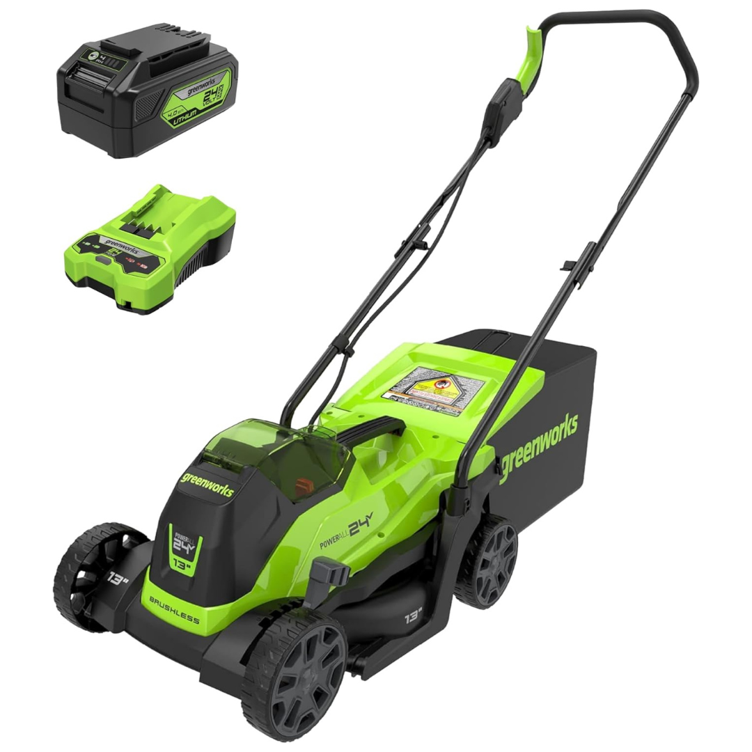 Greenworks 24V 13" Brushless Cordless Lawn Mower W/ 4.0Ah Battery & Charger