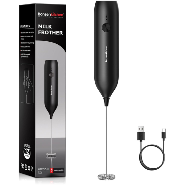 Bonsenkitchen Rechargeable Handheld Milk Frother With USB-C Charging