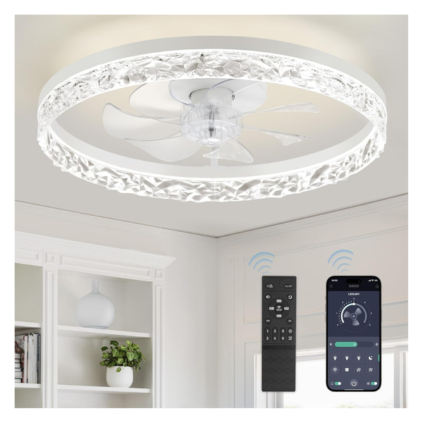 20" Modern Flush Mount Bladeless Ceiling Fans With Lights